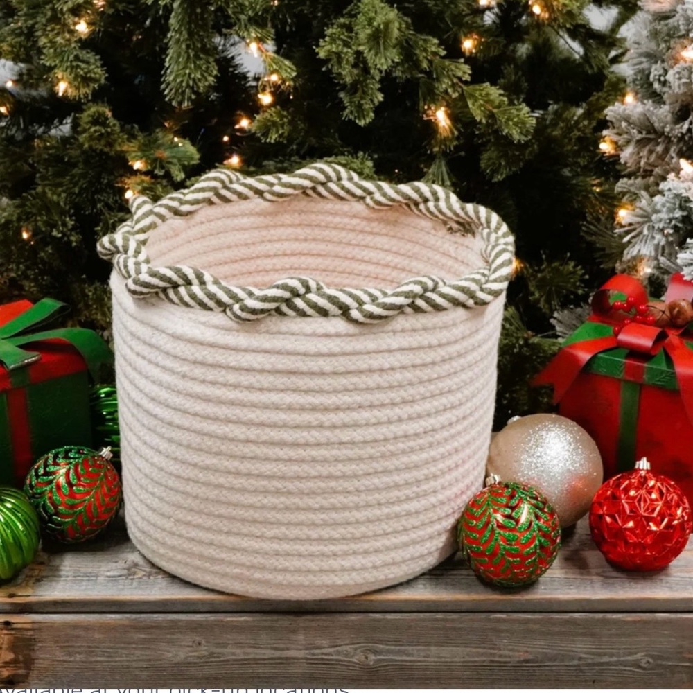 Elegant Cream Basket with Green Accent